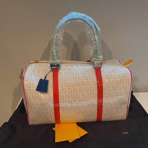 SOLD Fendi Ivory Grey Sequin Multicolour Patent Detail Boston Bag (New) - Picture 7 of 15